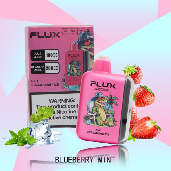 f6e130709722d7fd640bf36f370b56bb FLUX NKD STRAWBERRY ICE 20000 PUFFS